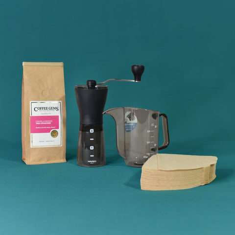 Hario Mini Plus Grinder Gift Set + 200g Roaster's Choice Coffee Bag